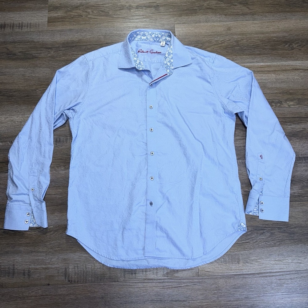Robert Graham Light Blue Long-Sleeve Button-Up Shirt Mens Large Paisley Print